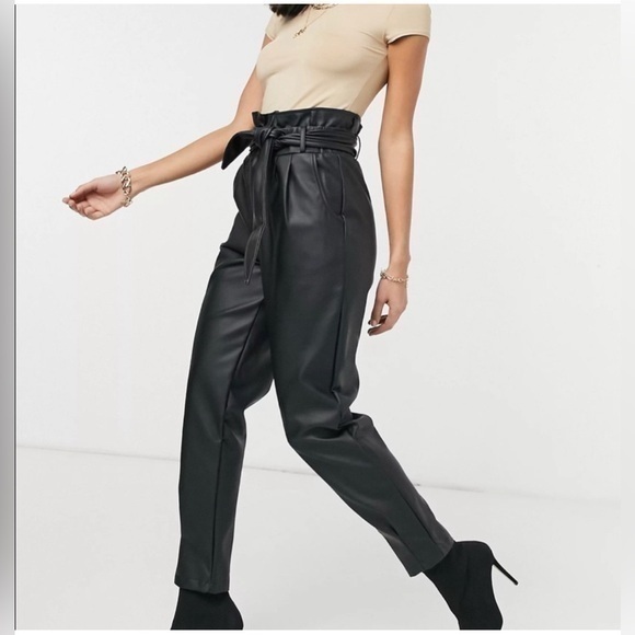 Vero Moda High Rise Faux Leather Pants Small Black Pockets - Picture 1 of 14
